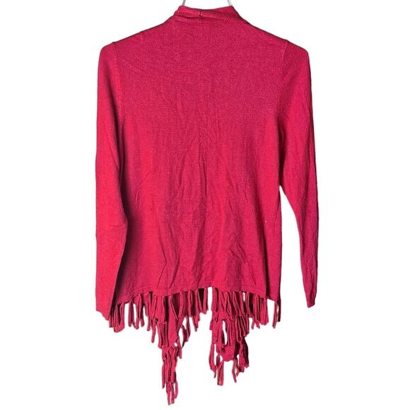 Chico's 1 Women Medium 8 Red Lightweight Comfort Fringe Hem Open Front Cardigan - Picture 3 of 8